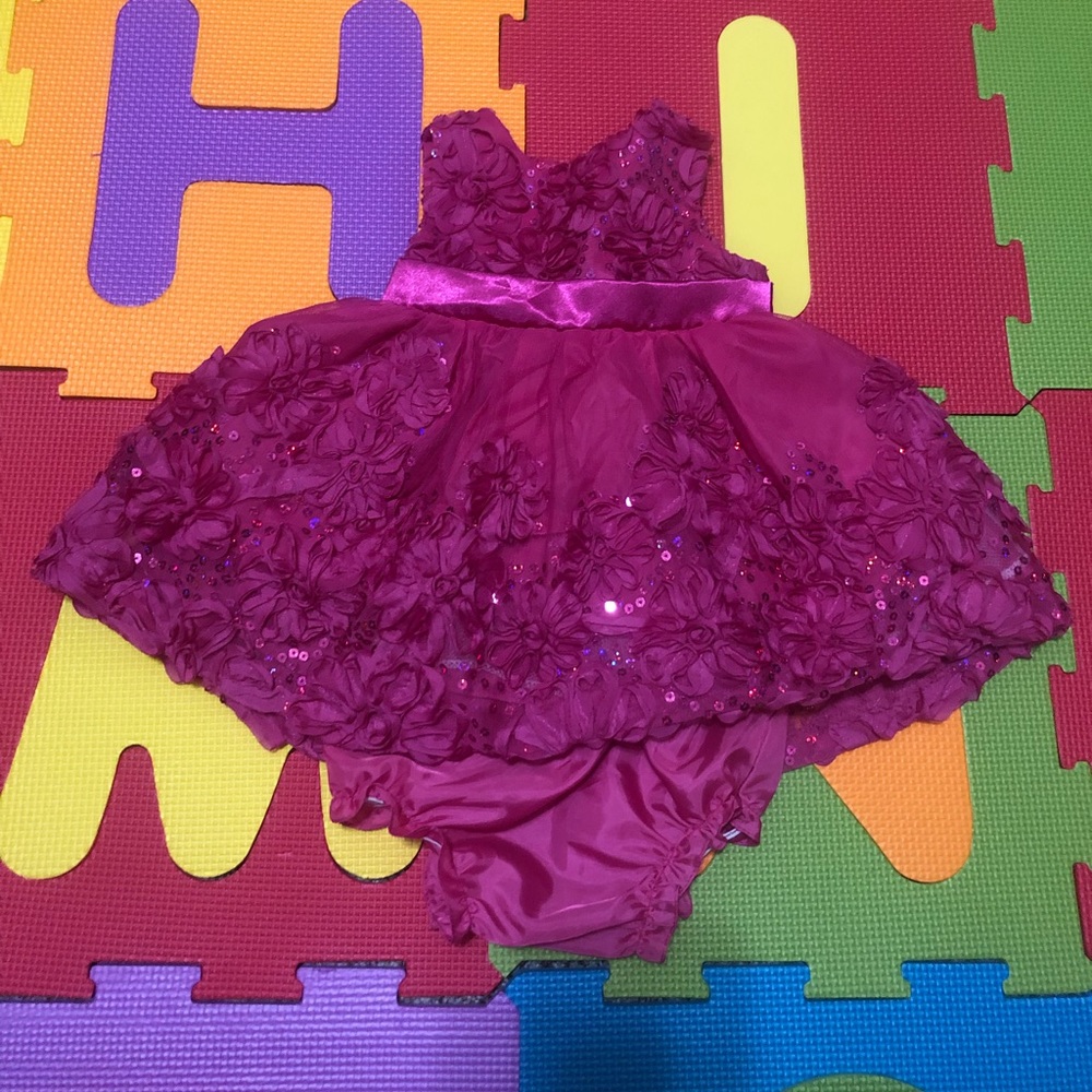 Floral sequined pink baby girl dress